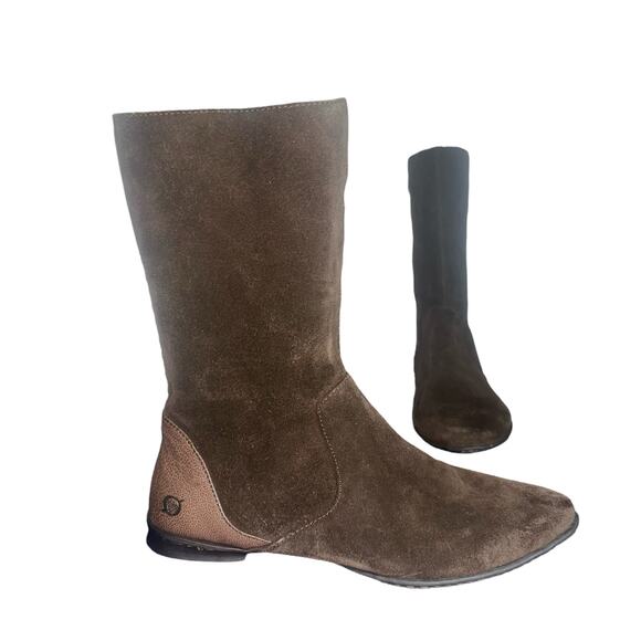Born Women’s Suede Calf High Boots Brown Flat Comfort Size 7.5 (W8175) - Picture 1 of 10